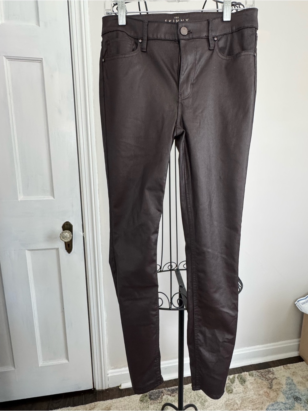 WHBM Coated Dark Brown Skinny Jeans with Stretch